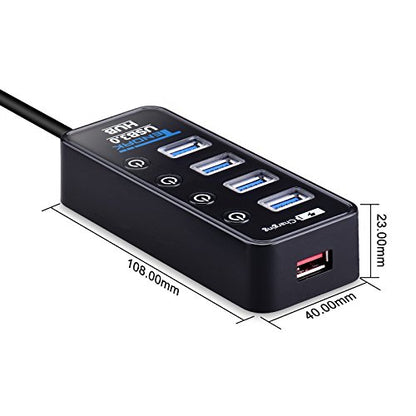 Tendak USB Hub with 4 USB 3.0 Data Ports + 1 USB Smart Charging Port