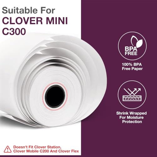 Thermal Paper Rolls for Clover Mini C200,C300,C301, C302,C305-10 Rolls - size: 10 Rolls, style: Clover Mini