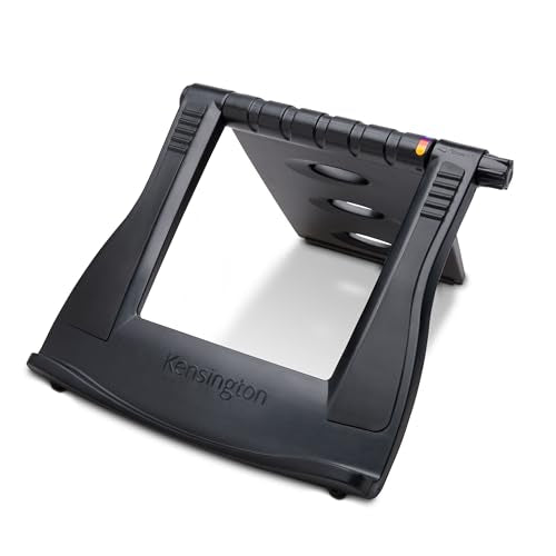 Kensington Adjustable Aluminum Laptop Stand for Desk, Ultra-Slim Lightweight Foldable Portable Notebook Holder, Anti-Slip Silicone Tablet Mount for 10"-17" Laptops and Tablets, Black K50428WW - style: Plastic