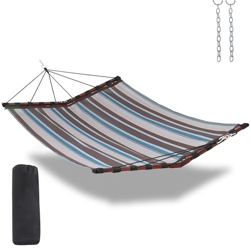 TegerDeger 12FT 2 Person Hammock with V Shaped Spreader Bar -Brown Stripes - color: Brown Stripes
