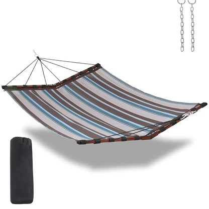 TegerDeger 12FT 2 Person Hammock with V Shaped Spreader Bar -Brown Stripes - color: Brown Stripes