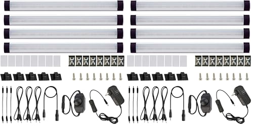 AIBOO LED Under Cabinet Lighting Kit, LED Strip Light,Shelf Lights Direct Wire, 12V Dimmable Kitchen Light Bar Linkable with Rocker Switch and Plug in Adapter (4 Panels,Warm White) (Pack of 2) - color: Warm White, size: 4-Bar-Kit (Pack of 2)