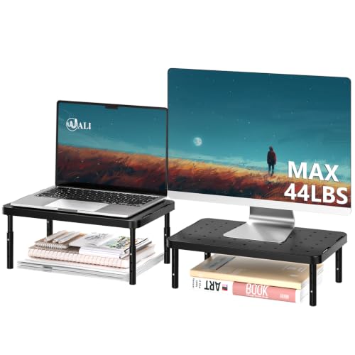 WALI Computer Monitor Stand for Desk, Adjustable Laptop Riser, up to 44 lbs | Monitor Riser Under-Desk Storage, Fits Monitors, Laptops, Printers, for Home, Office, School Supplies (PTT001), 1 Pack, Black - color: Black, size: 14.6"L * 9.3"W