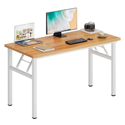 DlandHome 47 Inch Folding Computer Desk, Fully Assembled, Teak White - color: Teak + White, size: 47 Inches