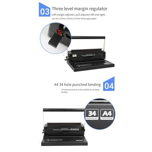 Iron Ring Binding Machine 34 Hole Loose Leaf Iron Ring Punching Machine Double Coil Manual Wire Binding Machine,Easy and Safe to Use