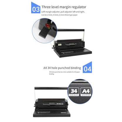 Iron Ring Binding Machine 34 Hole Loose Leaf Iron Ring Punching Machine Double Coil Manual Wire Binding Machine,Easy and Safe to Use
