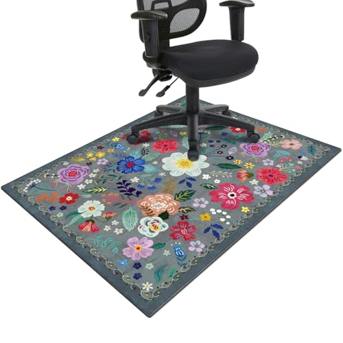 Office Chair Mat for Hardwood & Tile Floor,Boho Floral 36"x48" Computer Chair Mat for Rolling Chairs Carpet,Under Desk Non Slip Gaming Rug,Low-Pile Rubber Backing Large Protector Mat(Gray) - color: Grey, size: 36"*48"