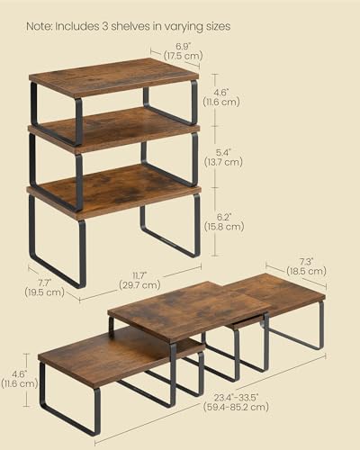 SONGMICS Cabinet Organizer Shelf, Set of 3 Spice Rack, Kitchen Storage | Slim Suit Hangers, with Non-Slip Pants Bar, 360° Swivel Hooks, for Shirts, Dresses & Casual Wear, Ink Black, UCRW030B01 - color: Rustic Brown + Matte Black