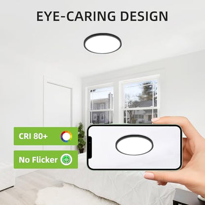 hykolity 12 Inch Selectable CCT LED Round Flat Panel Light,2 Pack | 24W 3000K/4000K/5000K, Edge-Lit Flush Mount Ceiling Light Fixture for Kitchen, Bedroom, Laundry and Closet Room,Black - color: Black, size: 12 inch