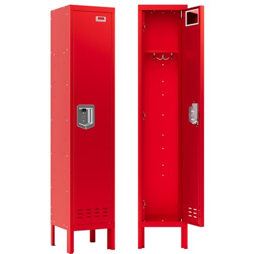 BUTISOW Metal Storage Locker with Lock & Card Slot Locker - Secure Lockable Door - Steel Locker for School, Office, Gym, Home - 66.15" H x 11.8" W x 11.8" D（1 Door, Red） - color: Red, size: 1 Door - (66.15" H x 11.8" W x 11.8" D)