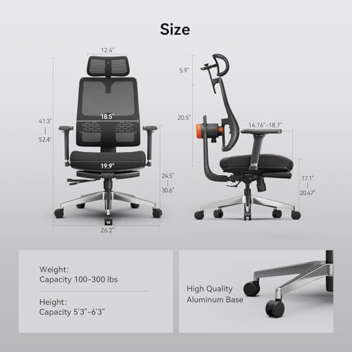Newtral Ergonomic Office Chair, Auto-Following Lumbar Support Desk Chair with Footrest (Black, 5D Headrest) - color: Black, size: 5D Headrest