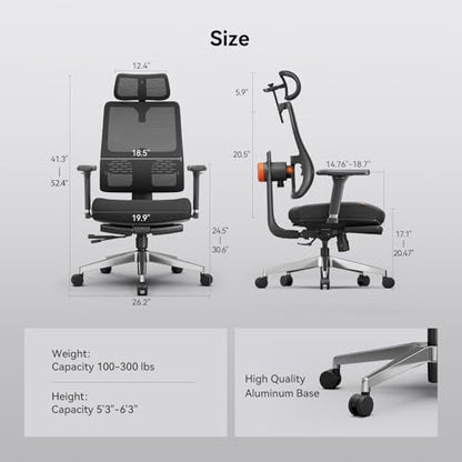Newtral Ergonomic Office Chair, Auto-Following Lumbar Support Desk Chair with Footrest (Black, 5D Headrest) - color: Black, size: 5D Headrest