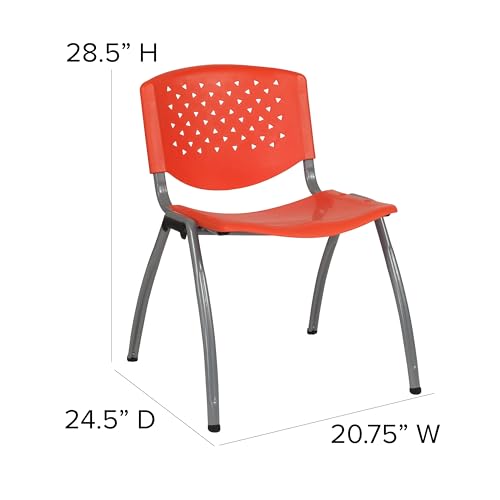Emma + Oliver Home and Office Orange Plastic Stack Chair with Performa | Powder Coated, 880 LBS. Weight Capacity - color: Orange