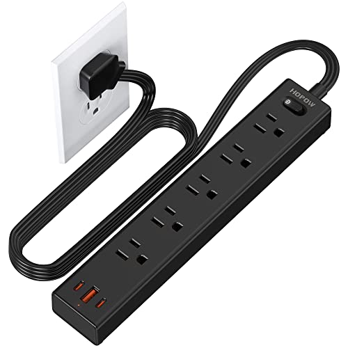 HOPOW 6 Ft Surge Protector Power Strip & Dual Layer Desk Clamp Power Strip with USB C for Home Office Dorm, Black
