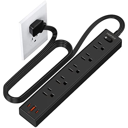 HOPOW 6 Ft Surge Protector Power Strip & Dual Layer Desk Clamp Power Strip with USB C for Home Office Dorm, Black