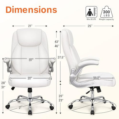 NEO CHAIR Office Desk Chair, High Back PU Leather with Flip-up Arms, White - color: White