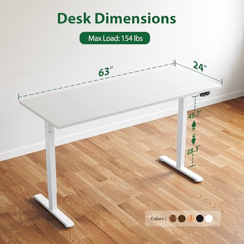 Agilestic Electric Height Adjustable Standing Desk, 63 Inch, White | Smooth Height Adjustment, Memory Presets, Hooks, Stable Steel Frame,154 lbs Capacity, Easy Assembly, Splice Board - color: White, size: 63 x 24 Inch