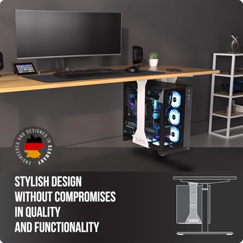 Heavy Duty Under Desk PC Holder – Up to 77 lbs Load Capacity - Adjustable Computer Tower Holder - Under Desk Computer Mount (White) - color: White