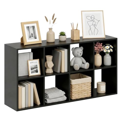 8 Cube Storage Organizer Shelf, Open Cube Bookshelf, Reversible Bookcase, Sturdy Modern Storage for Home Office, Bedroom, Living Room, Deep Black - color: Deep Black, size: 8-Cube
