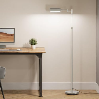 SUNMORY Dimmable LED Pharmacy Floor Lamps, 16W/1500LM Bright Reading Lamp | Remote Touch Control, 350°Swing Arm, Adjustable Height, Task Craft Tall Standing Light for Living Room Bedroom Office, Nickel - color: Nickel