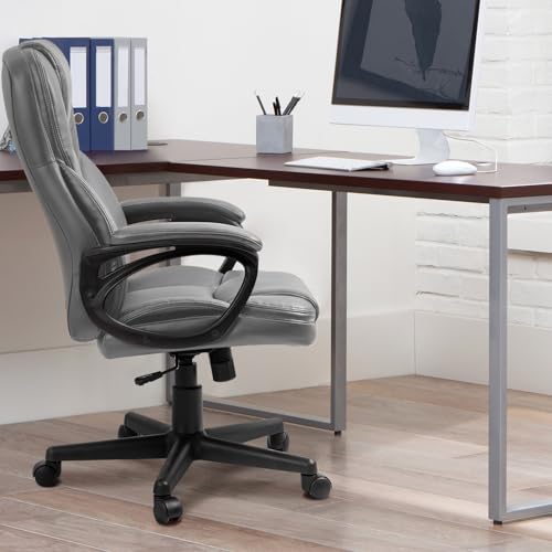 Furmax Office Executive Chair High Back Adjustable Managerial Home Desk Chair, Swivel Computer PU Leather Chair with Lumbar Support (1, Gray) - color: Grey