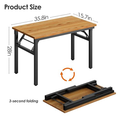 Need Office Computer Desk 35.8 Inch Sturdy Folding Laptop Table Teak | Black Frame Writing Gaming Work Table/Foldable Home Office Desk/Sewing Table, No Assembly Required - color: Teak & Black Frame, size: 35.8inch