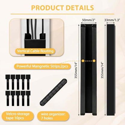 2 Pack Steel Magnetic 14-Inch Cable Management Channels for Under Desk Leg, No Drill Cord Organizer Cover & Wire Hider Cover with Adhesive Cable Tie, Cable Organizer Kit for Home Office & Gaming Desk