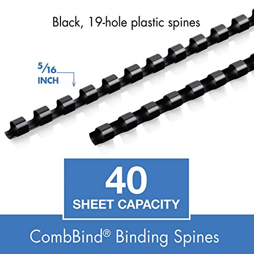 Mead CombBind Binding Spines/Spirals/Coils/Combs, 5/16", 40 Sheet Capacity, Black, 125 Pack (4000131) - size: 5/16"