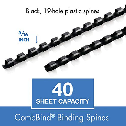 Mead CombBind Binding Spines/Spirals/Coils/Combs, 5/16", 40 Sheet Capacity, Black, 125 Pack (4000131) - size: 5/16"