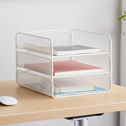 Safco Onyx Desk Organizer, 3 Trays, Office and Classroom Mailbox, Paper and Mail Sorter, Steel Mesh, White