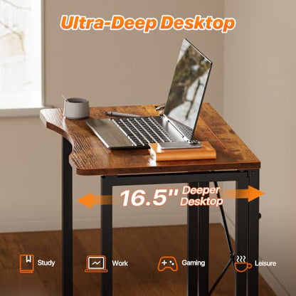 Huuger Folding Desk for Small Spaces, 23.6 Inch Foldable Computer Table - color: Rustic Brown, size: 16.5"D x 23.6"W