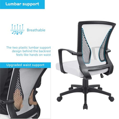 Furmax Office Chair Ergonomic Computer Desk Mesh Chair Mid Back Swivel Lumbar Support with Armrest (2, White) - color: White