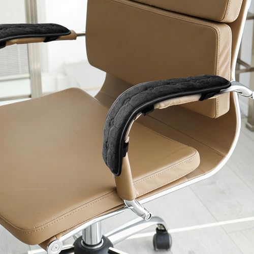 2 PCS Chair Armrest Pads, Soft Velvet Cushion Covers for Office Gaming Chairs, Breathable Elbow Support Universal Fit, Slip-On Armrest Covers for Desk Chair