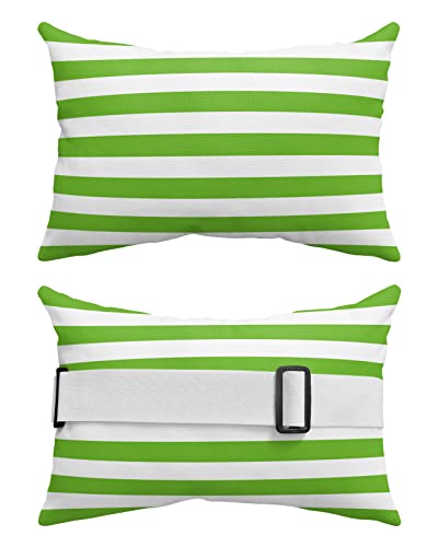 T&H XHome Outdoor Pillow for Chaise Lounge Chair, Green and White Stripes Waterproof Headrest Pillow Lumbar Pillows with Adjustable Elastic Strap for Beach, Poolside, Patio, Office (2 Pack) - color: Stripethh3413, size: 11 x 16 Inch - 2 Pack
