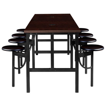 Romig Endure Standing Height Collaborative Table and Chair Set with 8 Pull-Out Swivel Stools, Walnut Top, Walnut Seats, Built-in Power Outlets and USB Charging, Classroom Training Table - color: Walnut/Walnut, size: 8 Seater
