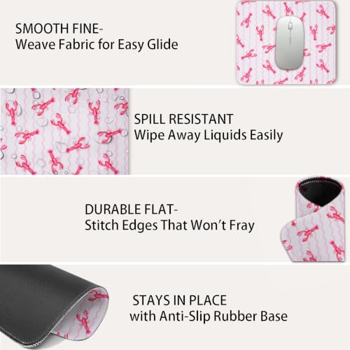 Mouse Pad for Desk with Stitched Edge, Premium Cute Washable Mouse Pads. Computer Mousepad with Non-Slip Rubber Base, Mousepads for Laptop, 9.25x7.75x0.12 inch (Crayfish Waves) - color: Crayfish Waves