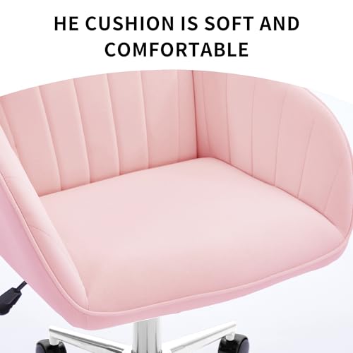 YITAI Velvet Office Desk Armchairs with Silver Base and Wheels,Modern Height Adjustable 360 Degree Swivel Upholstered Vanity Chairs for Living/Room Bedroom/Study,Pink - color: Silver Pink