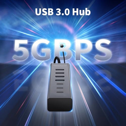 4Ft 7-Port USB Hub 3.0 for Desktop, 4 USB-A & 3 USB-C Ports Aluminium 5Gbps USB Extender Hub, USB Splitter, USB Hub Long Cable for Desktop, PC, Flash Drive, Mobile HDD SSD, Windows/XPS - size: 4FT