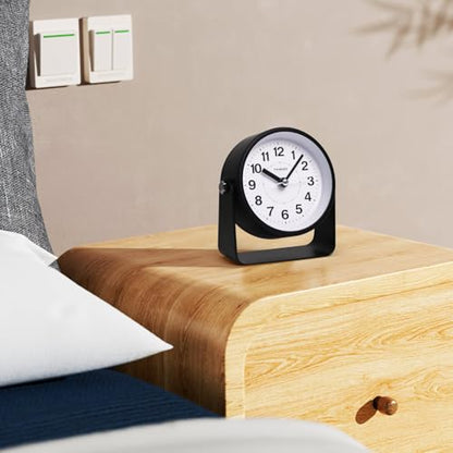 TIMESS Analog Alarm Clock with Snooze & Light, Silent Non-Ticking, Black | On-demand light, quartz movement, battery operated, easy to set, gentle wake alarm, bedside clock for home, travel, or office - color: Black