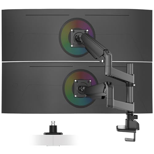 Ergounion Dual Monitor Arm for 13-49 Inch Ultrawide Screens, Heavy Duty Monitor Mount for 2 Monitors up to 44lbs, Full Motion Vertical Stacked Dual Monitor Arm Desk Mount, 75/100mm VESA Mount, Black - color: Black, size: Dual