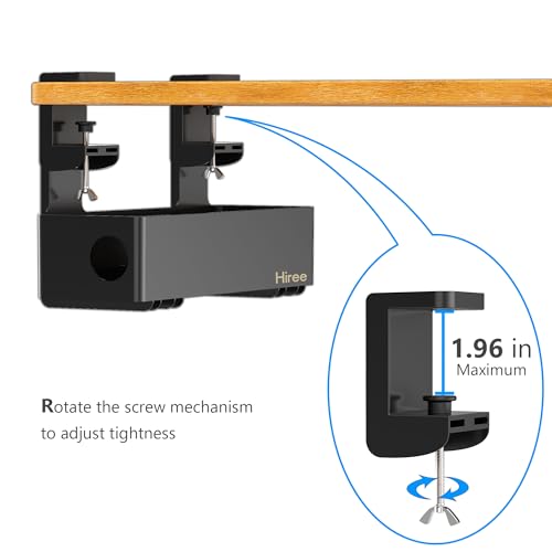 Under Desk Cable Management Tray with 6 AC Power Outlet and Clamp Mount, No Drill Cord Storage Organizers for Wire Management, Standing Desk, Computer Cord Rack for Office & Home (Black)