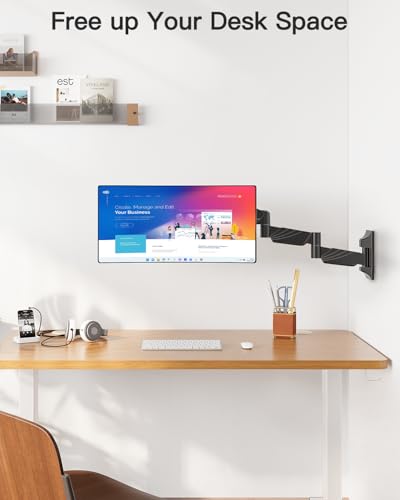 Long Arm Monitor Wall Mount for Max 32 inch Computer Screen, Extra Long Adjustable Single Wall Mount Monitor Arm, Full Motion Vesa Wall Bracket 100x100, Hold up to 17.6lbs, Black - size: Single Wall Mount
