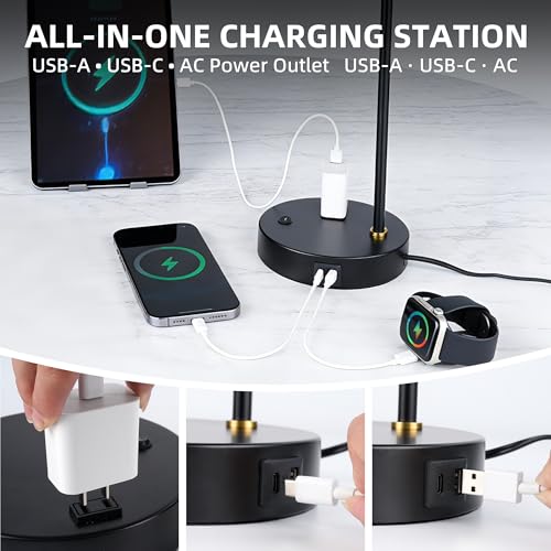 Modern Desk Lamp with USB & AC Outlet,270° Swivel (Bulb Not Included) - style: Modern 2