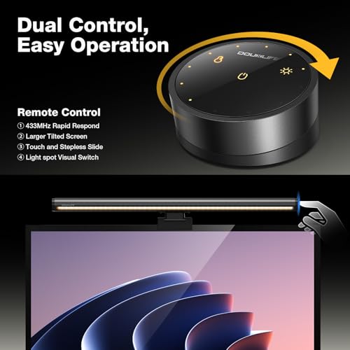 Douxlife Monitor Light Bar, Eye-Care Computer Monitor Lamp | Wireless Remote & Touch Control, Asymmetrical Optical Design, Stepless Dimming Screen Bar for Home Office Gaming, Gray - color: Gray