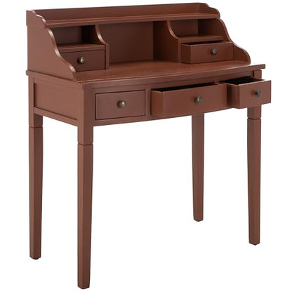 SAFAVIEH Furniture - Landon 5-Drawer Writing Desk - Henna Brown - Solid Wood - Classic Hutch Design - Ideal for Home Office, Living Room, Den, 36.2" W x 19.1" D x 40.5" H (AMH6516G) - color: Henna Brown
