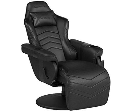 Respawn 900 Gaming Recliner Chair with Footrest, Cup Holder and Swivel | Ergonomic gaming recliner with footrest, cup holder, lumbar support, 135° recline & 360° swivel for console gaming - color: Black