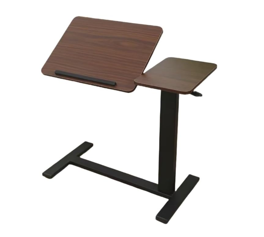 Height Adjustable Overbed Table with Wheels Mobile Rolling Bedside Desk, Tilting Laptop Stand & Tray Table for Bed, Sofa and Hospital Use (Walnut+Tilting) - color: Walnut+tilting