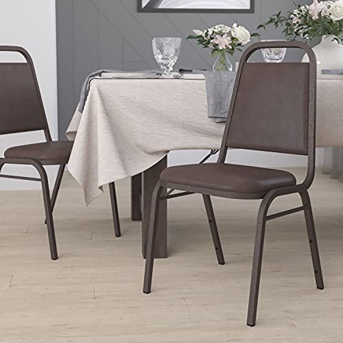 Flash Furniture Hercules Trapezoidal Back Stackable Banquet Chair, Brown - color: Brown Vinyl/Copper Vein Frame, size: Set of 1