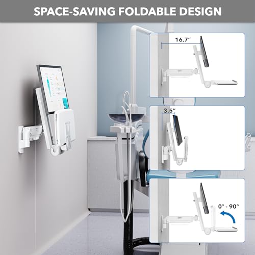 Mount-It! MedHub Wall-Mounted Medical Workstation | Height-adjustable monitor & keyboard arm with folding tray and sliding mouse pad for clinics, exam rooms & dental.