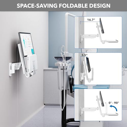 Mount-It! MedHub Wall-Mounted Medical Workstation | Height-adjustable monitor & keyboard arm with folding tray and sliding mouse pad for clinics, exam rooms & dental.